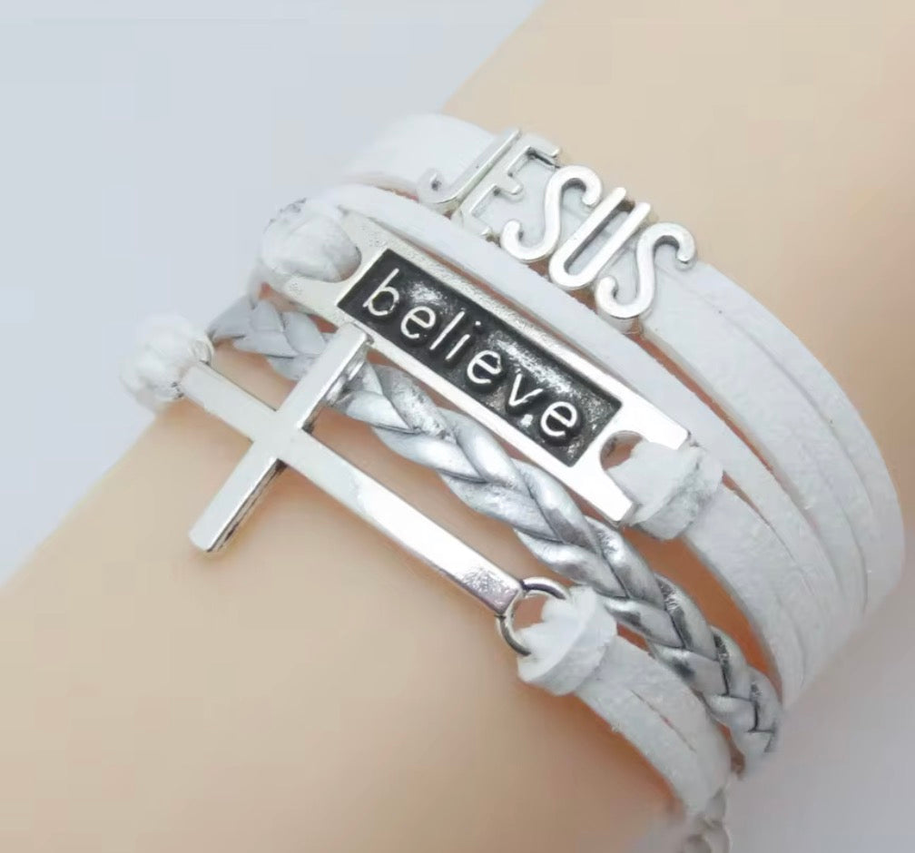 Jesus Believe Leather wrap bracelets