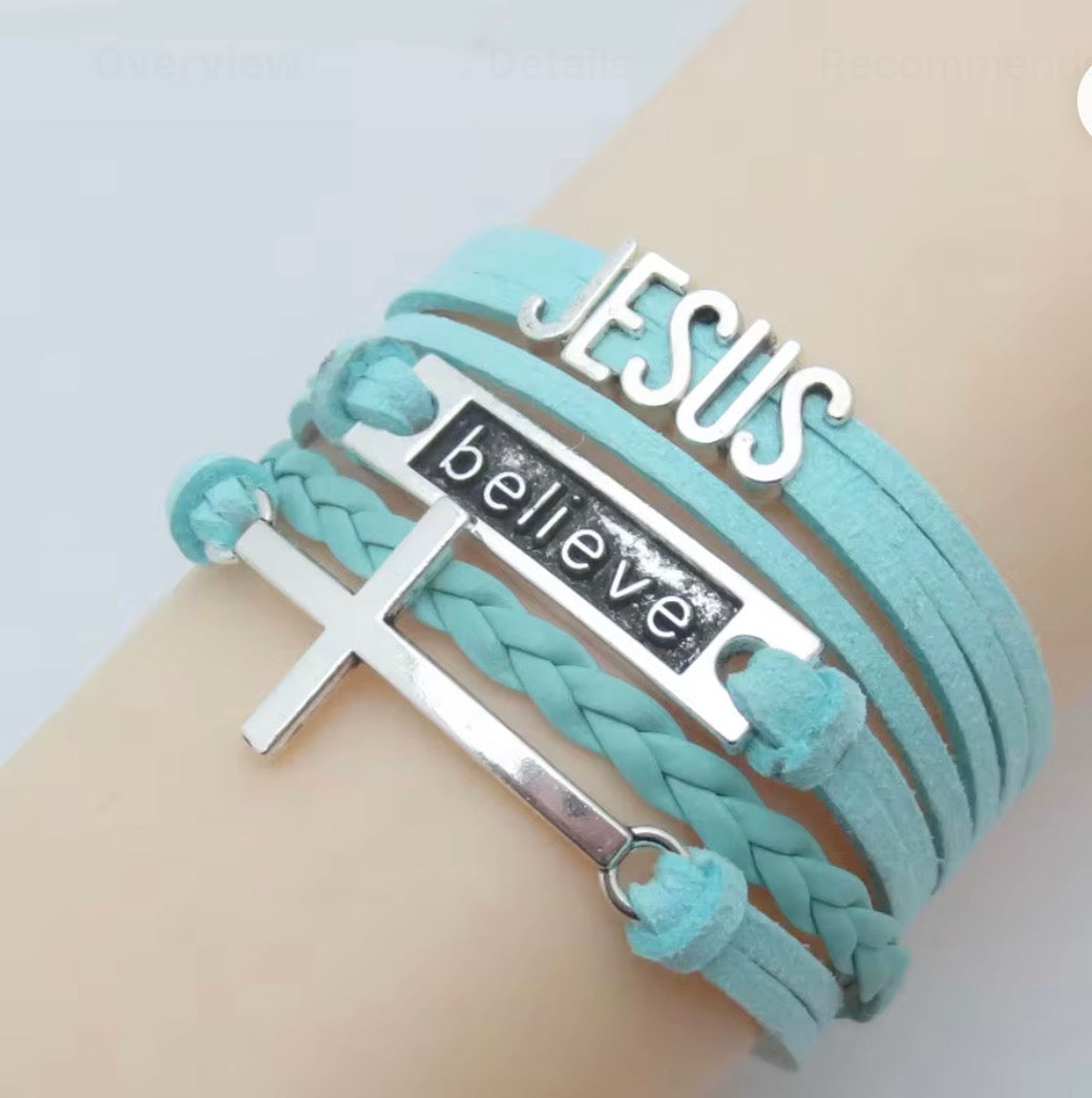 Jesus Believe Leather wrap bracelets